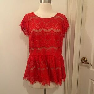 Maeve Anthropologie Red Lace Flare Blouse NWT